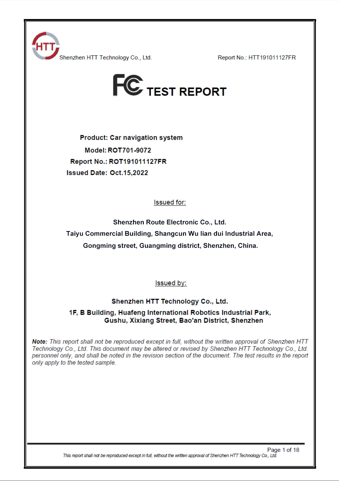 Trung Quốc Shenzhen Route Electronic Co., Ltd. Chứng chỉ